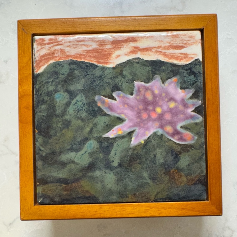 Handcrafted Ceramic Tile Art Wooden Box  5” x5” x 2”